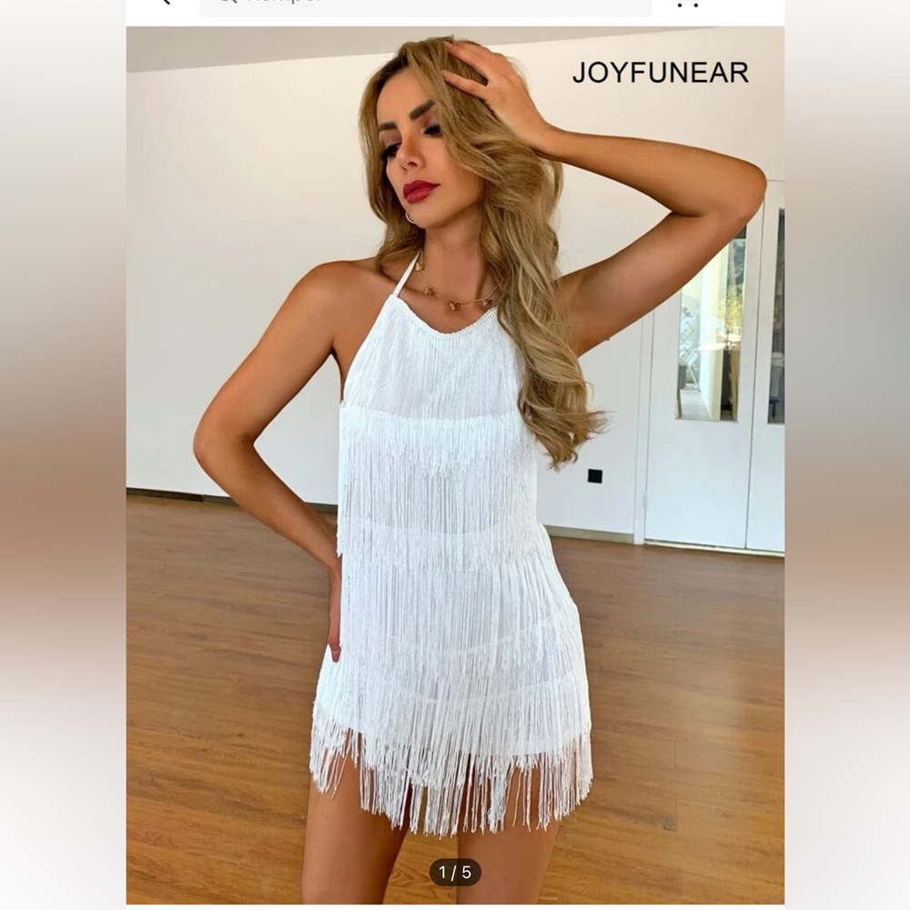 SHEIN Joyfunear Knotted Backless Fringe Halter Romper
